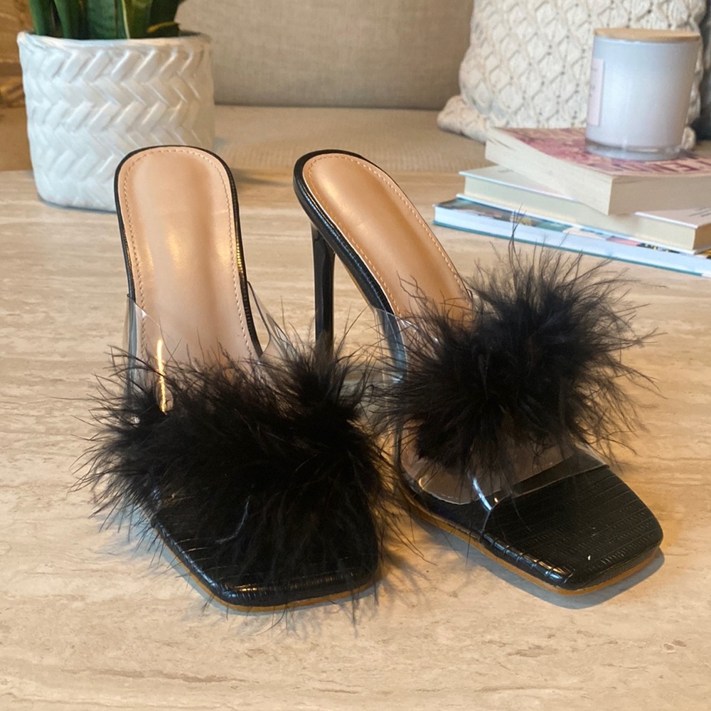 Fur Black Heels | Size 7.5